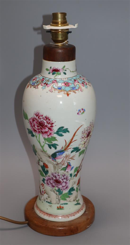 A Chinese famille rose vase, converted to a lamp